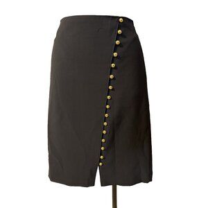 Talbots A Line Skirt 12 Black Goldtone Buttons Down Front